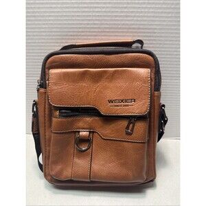 WEIXIER Brown Faux Leather Crossbody Sling Bag Men's Shoulder Bag